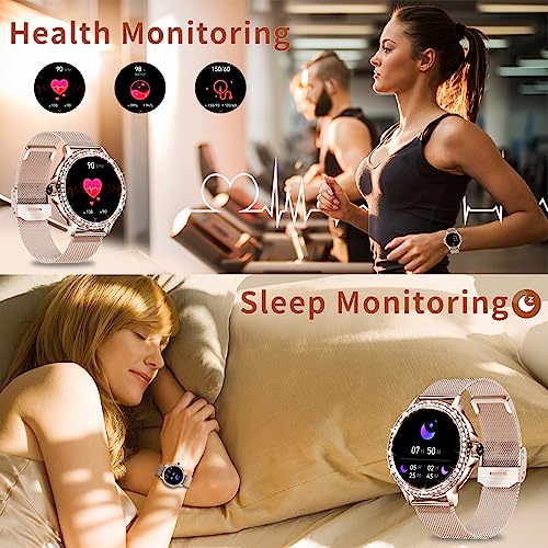 Image of Smart Watches for Women (Answer /Make Call) with Diamonds, 1.3 inchHD Screen Bluetooth Smartwatch for Android iOS Phones, IP68 Waterproof Fitness Activity Trackers with Heart Rate /SpO2 /BP /Sleep Monitor