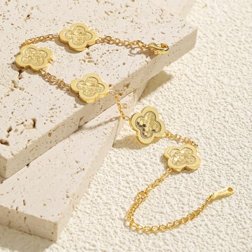 18K Gold-Plated Clover Bracelet for Women,Adjustable lucky Bracelet Jewelry Gift-Hypoallergenic Charm for Birthdays,Fashion Simplicity,Surprise for a Friend.3