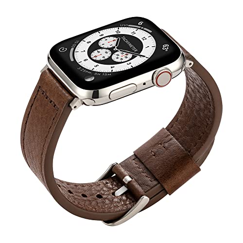 Buckle & Band Lond Luxury compatible Apple Watch Strap, Brown Leather Handcrafted designer strap with Silver Buckle for 42mm