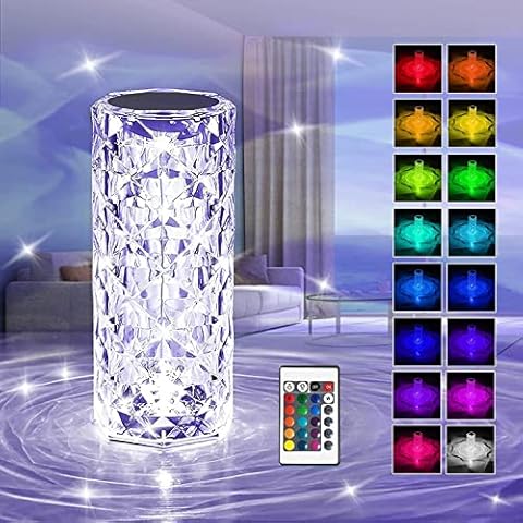 Crystal Diamond Table Lamp 16 Color Changing Romantic Rose Acrylic Led Bedside Lamp with Touching und Remote Control USB Rechargeable Night Light Decor Dimmable for Bedroom Living Room (Transparent) Cover