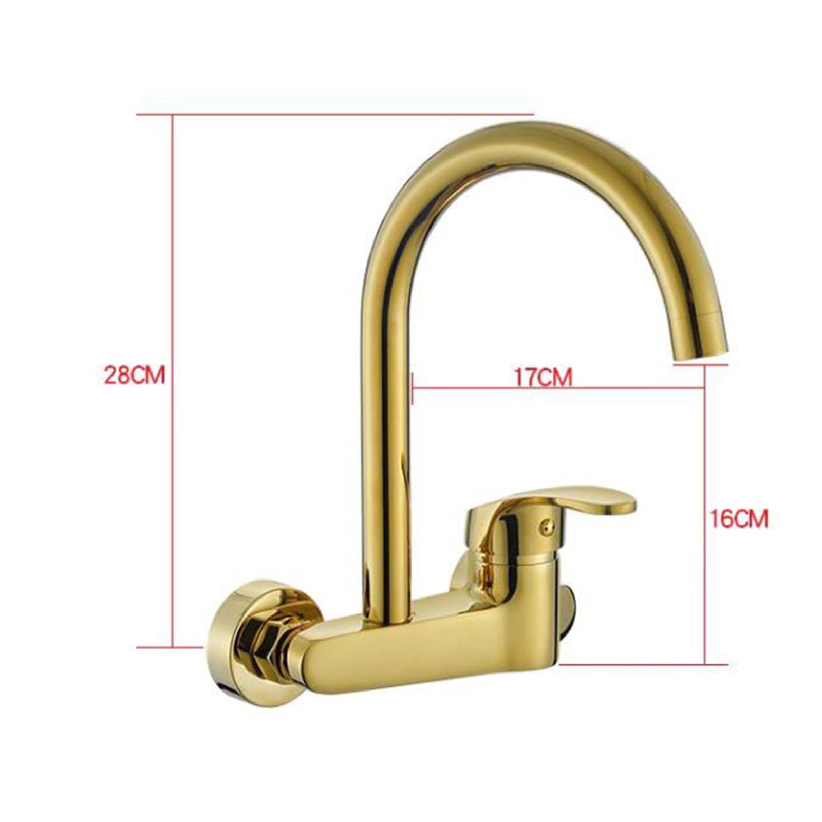 Grifo de Cocina de Pared Latón Giratorio Agua Fría y Caliente Monomando Grifo Cocina Pared Dorado-Oro