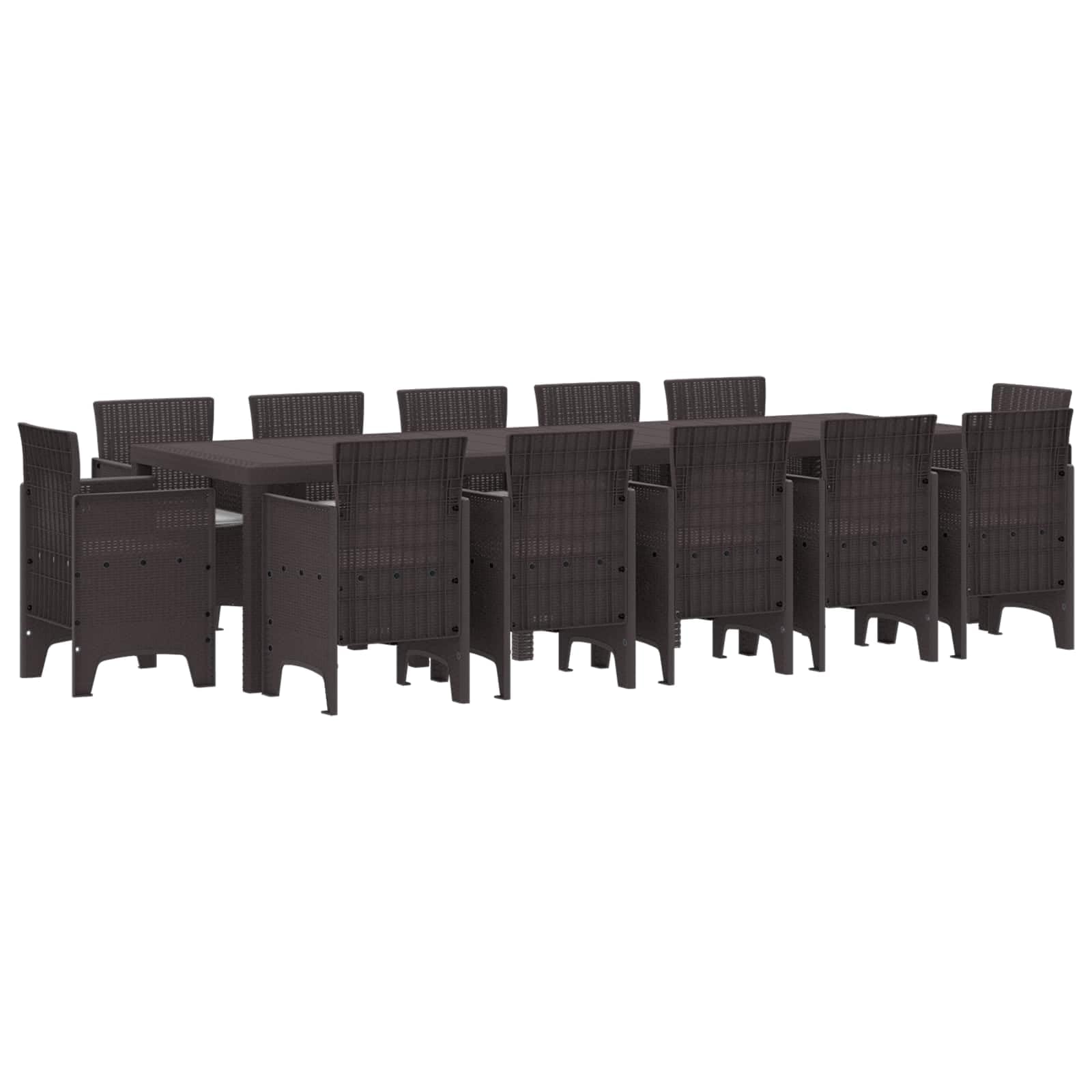 Salon de Jardin 12 Personnes Ensemble Table Rectangulaire et Chaises en Résine Tressée avec Coussins Déhoussables pour Terrasse et Extérieur Marron et Gris Clair