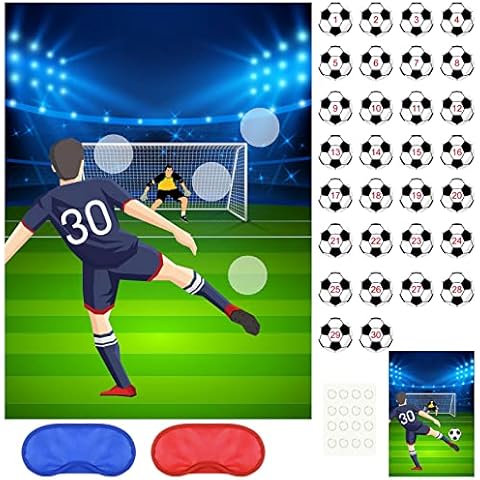 PLULON Soccer Party Games for Kids Pin The Soccer on the Goal Birthday Party Games Football Poster with 30 Pcs Soccer Ball Stickers for Soccer Birthday Party Supplies Classroom Family Activities Cover