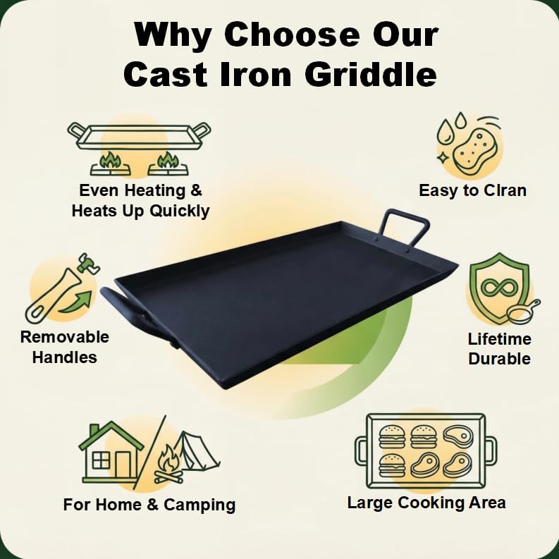 Keleday Cast Iron Griddle Pan - Large, Pre-Seasoned -6 Keleday Cast Iron Griddle Pan - Large, Pre-Seasoned -6
