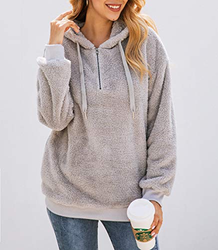 PRETTYGARDEN Women's Long Sleeve Fuzzy Sherpa Fleece Sweatshirt Coat Zipper Hoodie Oversized Pullover Outwear with Pockets