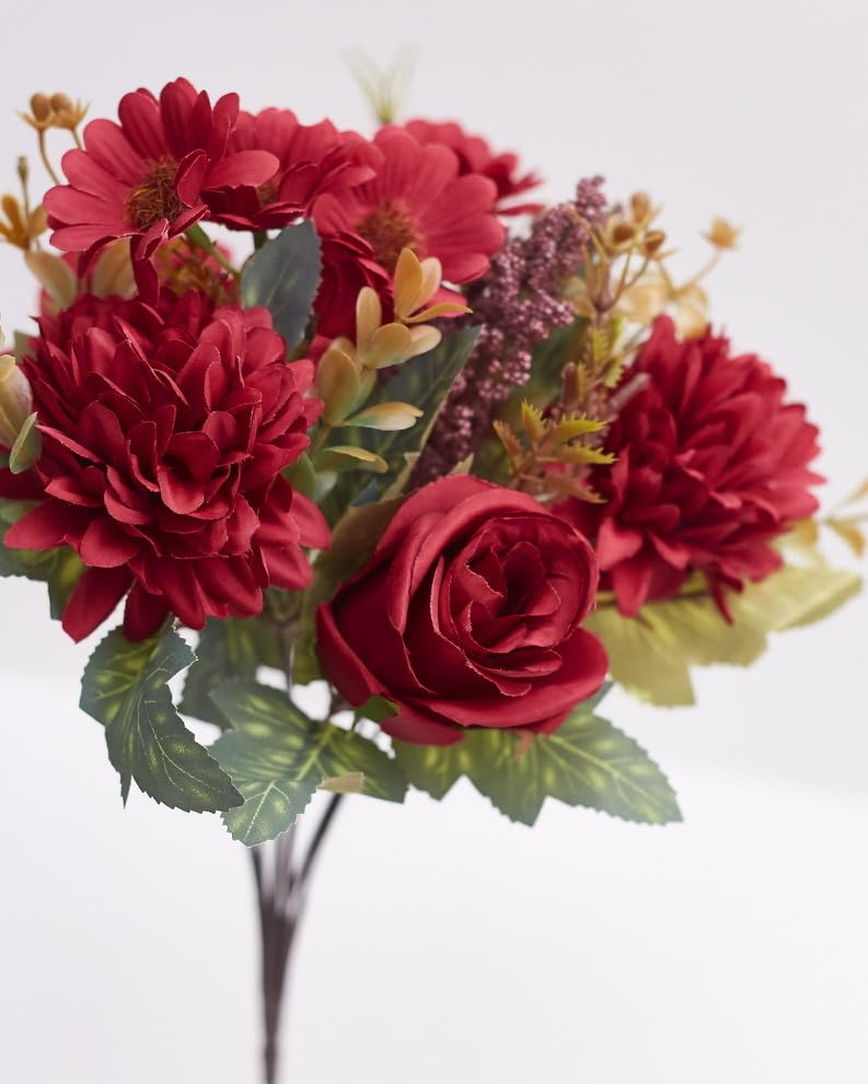 Silk Artificial Flower Bouquet (Rose, Dandelion, Daisy & Foilage), Realistic Fake Plant for Cake Decoration Home Décor - Image 3