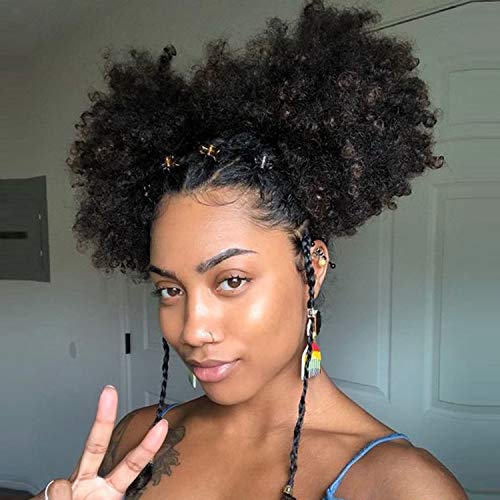 2 Packs Afro Puff Drawstring Ponytail Extension Afro Bun Hair Puff Fluffy Kinky Curly ponytail extensions Hairpieces Updo Afro Donut Chignon Synthetic Hairpieces Extensions (2#)