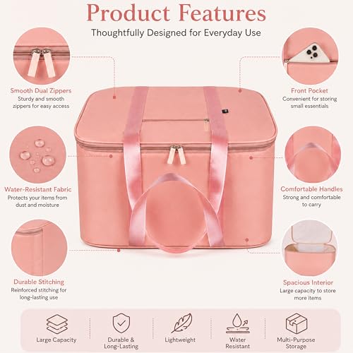 Image of Storite Nylon Big Underbed Storage Bag Moisture Proof Cloth Organiser with Zippered Closure and Handle(Peach, 56x46x30cm) Rectangular