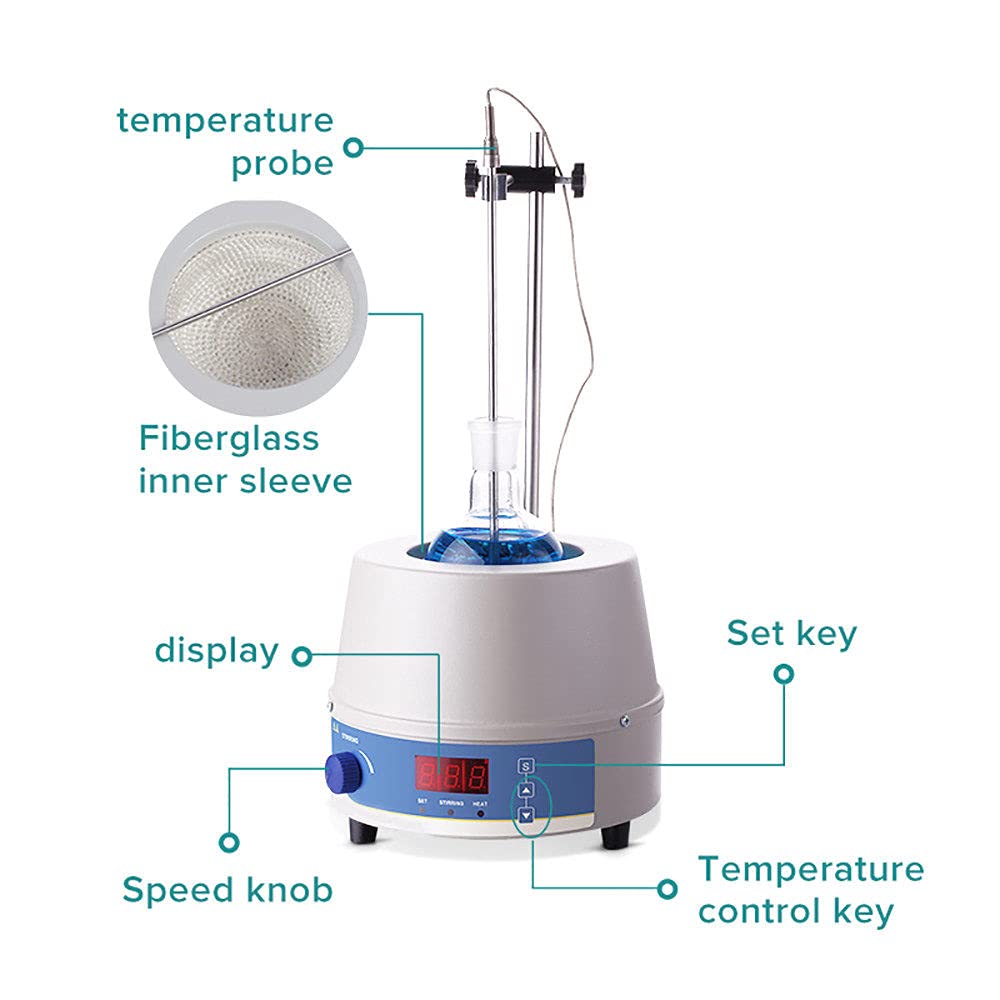 Agitador MagnéTico De Manto Calefactor EléCtrico De 100/250/500/1000 Ml, Control De Temperatura Digital, RT A 380 ℃, con Barra De AgitacióN, Soporte De Soporte Y Sonda De Temperatura,250ml