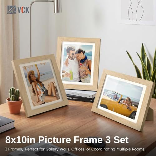 Image of VCK 8x10 Picture Frames 3 Pack, Natural Wood Photo Frame, Wall Display