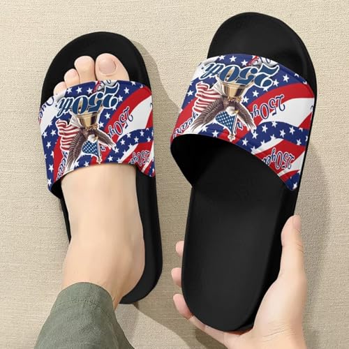 Image of Men's 4th of July Slide Sandals Lightweight 250 Anniversary USA Eagle Slides for Women Size 8.5 Quick-Dry Womens Open Toe Slides