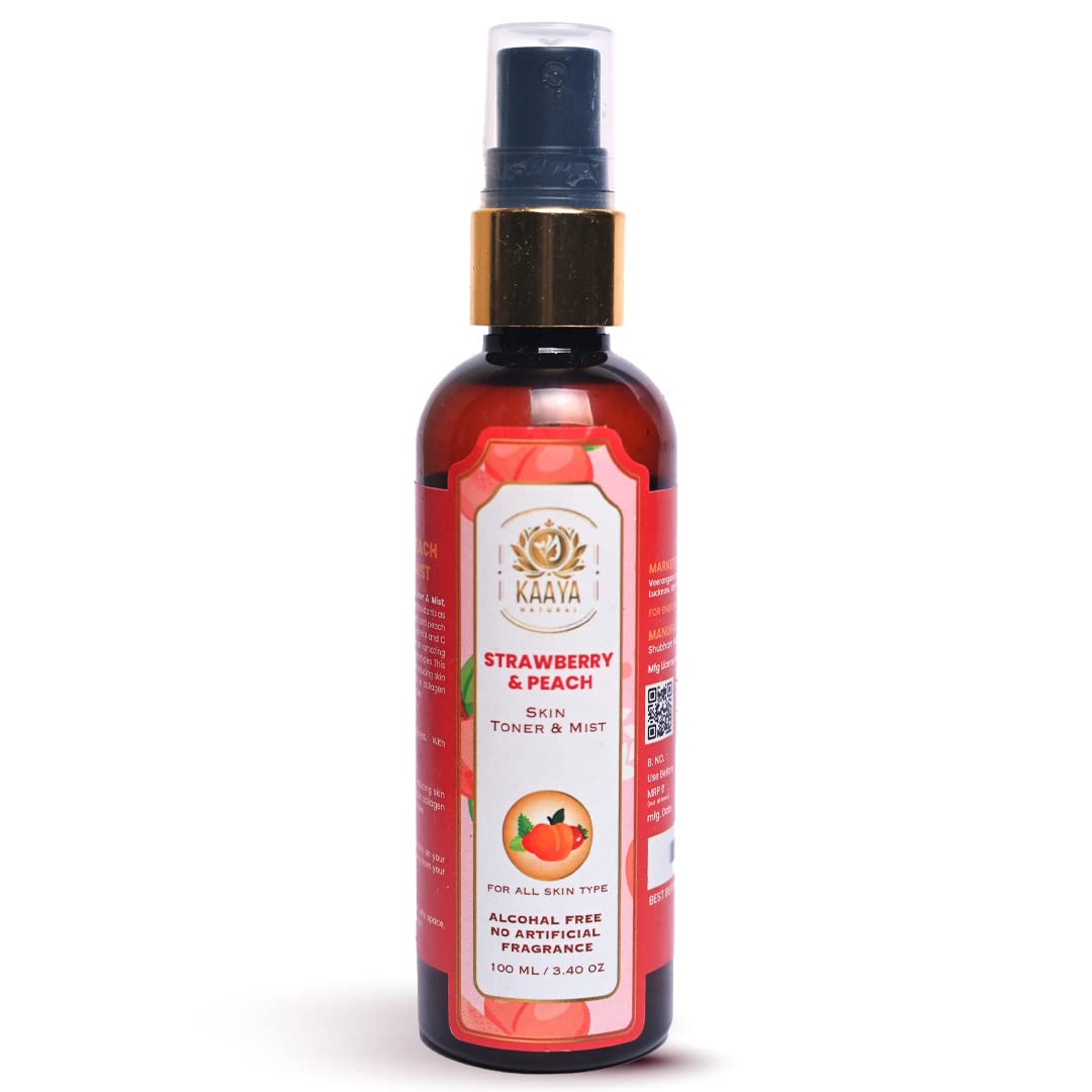 Kaaya Natural Strawberry & Peach Toner & Mist | Toner Face-Mist For Glowing Skin | Reduces scars and breakouts for Provides Brightening Glow To The Skin | 100ML Bottle