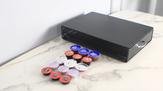 Porte-Capsules SYSYLY Pour Dolce Gusto - 72 Capsules - 2 Tiroirs Métalliques - Antidérapant - Avec Support Machine