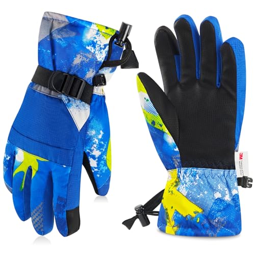 Migliore Wear Skihandschuhe Kinder, Winddicht Wasserdicht Kinder Schneehandschuhe mit Touchscreen, Warme Winterhandschuhe für Jungen und Mädchen, Skifahren, Snowboarden