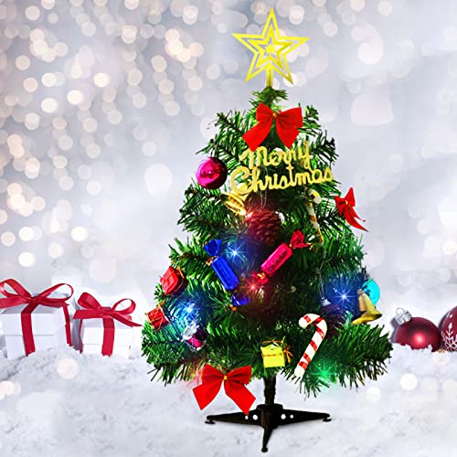 KOXHOX Tabletop Christmas Tree,Small Artificial Mini Tabletop Christmas Tree Xmas Decoration Tree with LED String Lights & Ornaments Xmas Tree 2021 Christmas Tree for Christmas Decorations