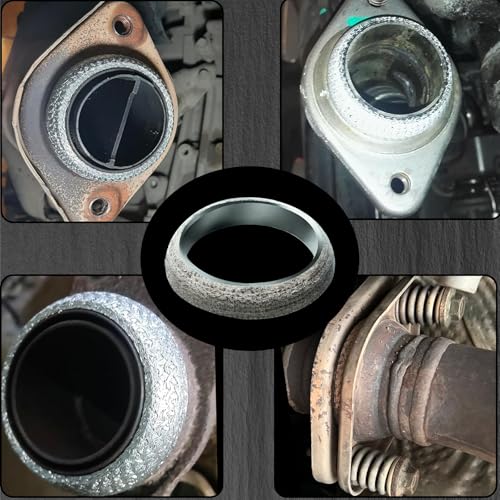 Image of ID 2.36In /60mm Car Exhaust Manifold Gasket, 2Pcs Automotive Exhaust Muffler Gasket, Graphite Muffler Flange Connector Replacement for Most 2-3 /8 inch OD Car Pipes