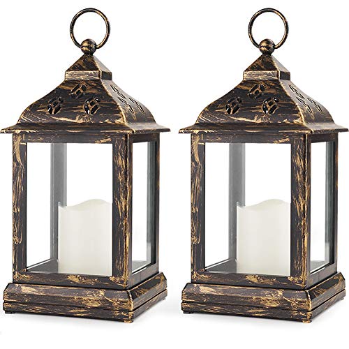 Bright Zeal Pack of 2 Vintage 9" Candle Lantern w LED Flickering Flameless