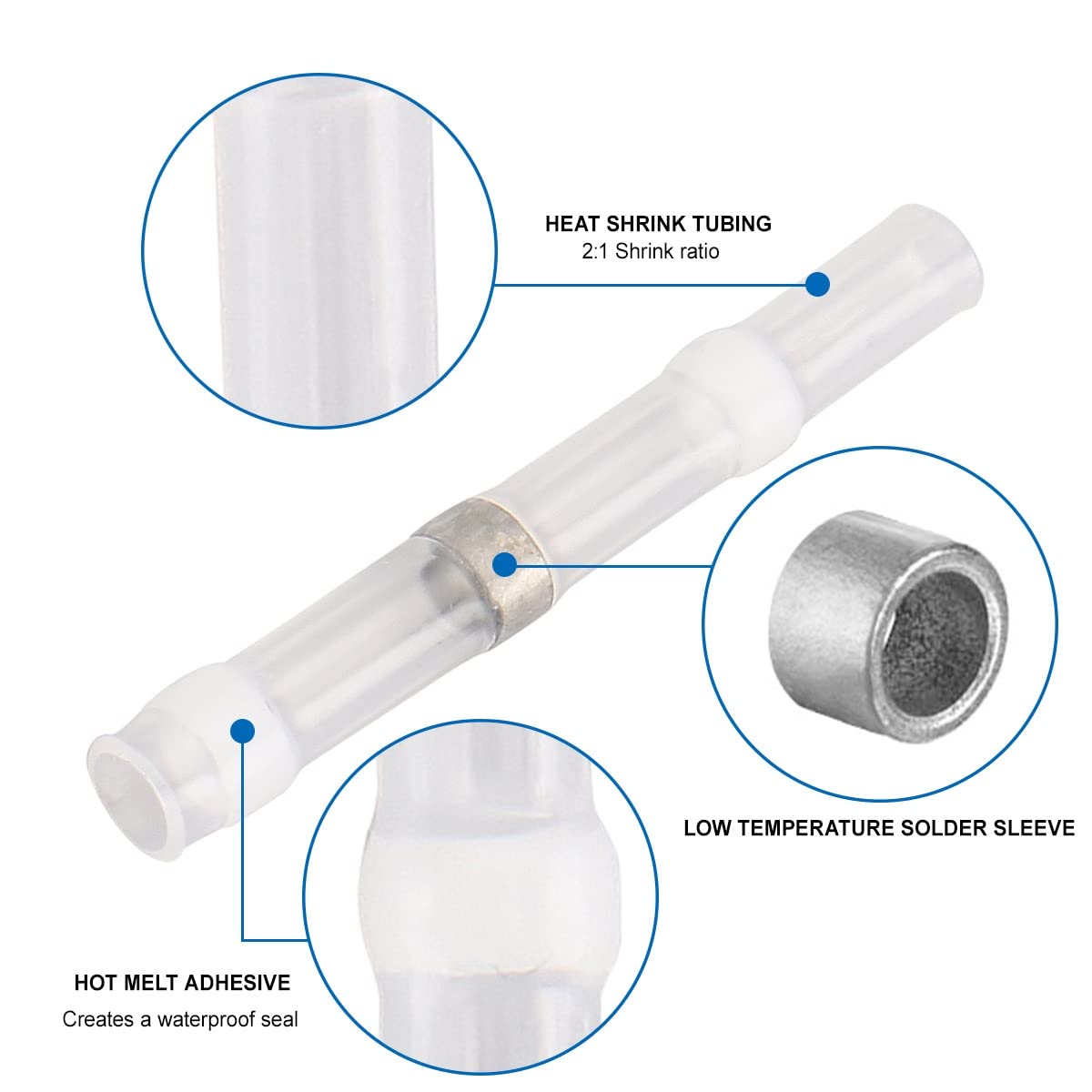 Baomain Connettori per saldare 26-24 AWG, connettori termorestringenti bianchi, impermeabili, isolati, terminali elettrici isolati, SST-11, confezione da 100