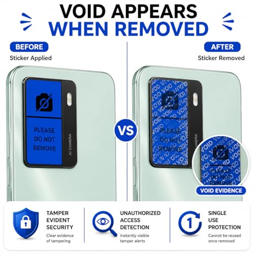 Image of Tamper-Evident Camera Block Void Stickers - Privacy Protection Seals | Anti-Tamper Security Labels for Mobile & Laptop | Void If Removed | Non-Removable Destructible Stickers 20x40mm (100)