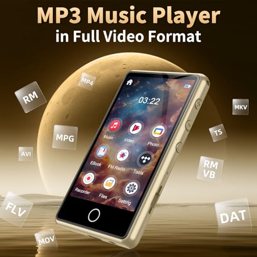 Image of MP3 Player with Bluetooth, 80GB Digital Music Player Portable MP3 & MP4 Players with Speaker, FM Radio, Voice Recorder, Shuffle Repeat, Up to 256GB, Golden