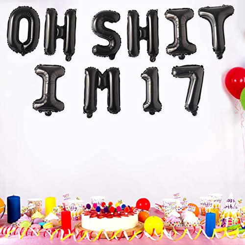Image of Oh I'm 17! Latex Balloons 16 Inch Black Hallo Twenty Five Cheers to 17 Years Old Theme Decor for Man Woman Happy 17th Birthday Party Photo Studio Prop Flag Decorations Favors Supplies
