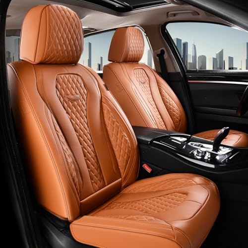 Image of Coverado Seat Covers,Waterproof Seat Covers Front Seats, Brown Car Seat Cover, Luxury Front Car Seat Covers Leather Car Seat Protector, Automotive Car Seat Covers Universal Fit Most Cars