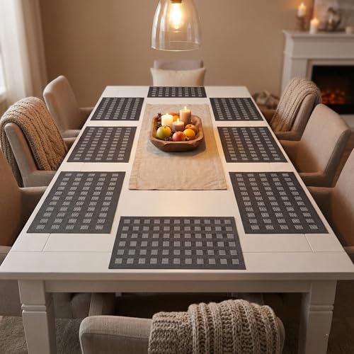 Image of YELONA Placemats for Dining Table - Heat Resistant, Non-Slip & Washable PVC Vinyl Table Mats - Set of 8, 45 x 30 cm (Brown & Beige)