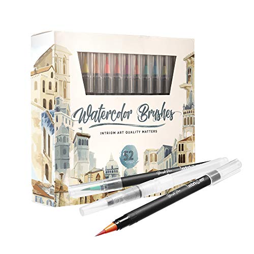 Watercolor Brush Pens Assorted Set Colored 49 + 3 Watercolor Brush Pens +8 Watercolor Paper Complete Art Supply Coloring & Inking Markers W/Real Brush Tips & Carrying Case Nontoxic (52)