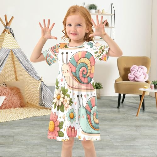 Little Girls Dress Short Sleeve Toddler Summer Sundress 2-8T Colorful Daisy Snail4