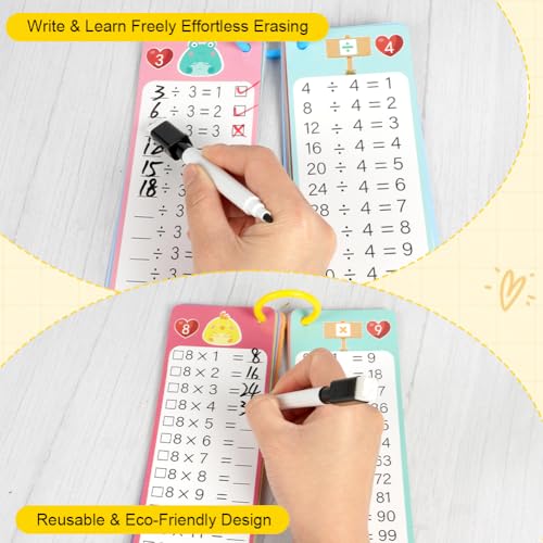 AOOHA Mathe Karten für Kinder, 60 Stück Mathematik Lernkarten mit Löschbaren Stiften, Kleine Einmaleins,Rechenhilfen Mathe für Addition, Subtraktion, Multiplikation und Division Verwendet