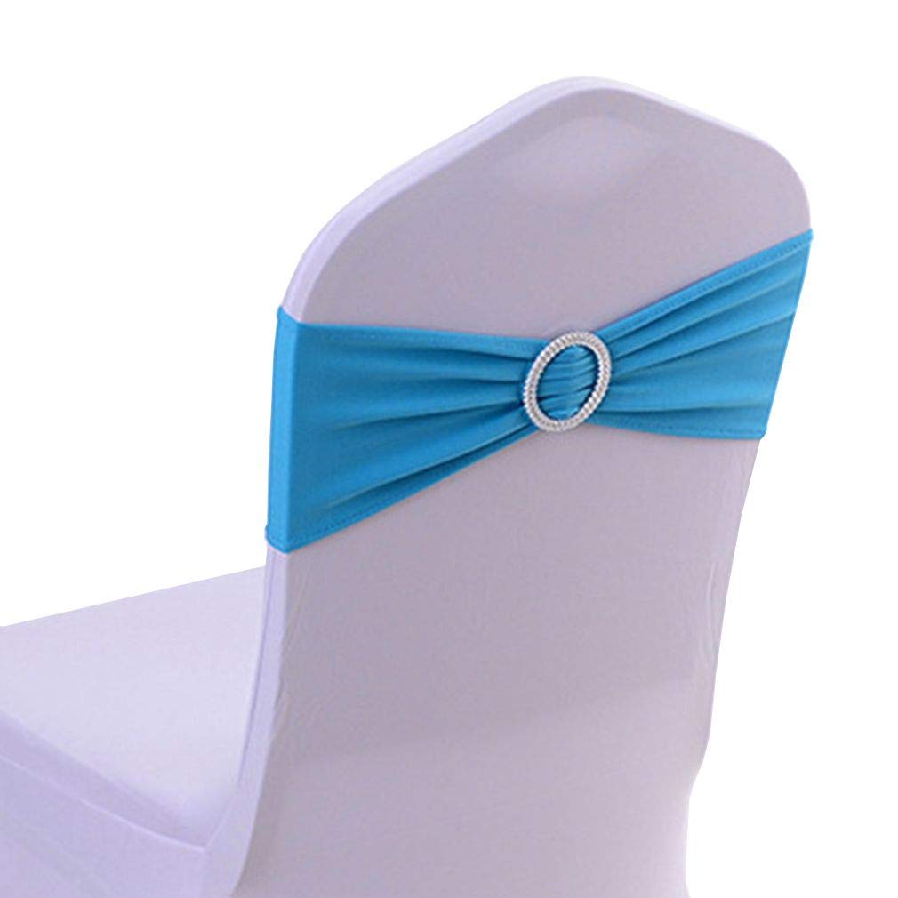 Xiang Ru Stretch Elastic Slider Chair Cover Band with Buckle Sash Bows for Party Wedding Event Lake Blue 10 PCS 14CM (11.5")* 36CM (14.18")