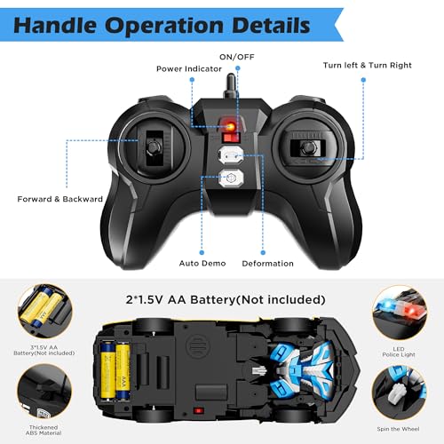 Toforo Remote Control Car, Transform Robot Rc Cars, 2.4Ghz 1:18 Scale Transforming Police Toy Cars With One-Button Deformation And 360° Rotating Drifting, Gift For Kids 8-12 Boys Girls thumb #4