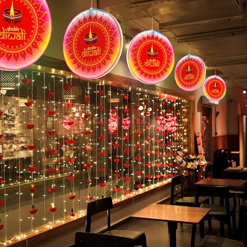 Image of Gesto Shubh Diwali LED Board Light - Multicolor Double-Sided Hanging Display | Festival Lights for Home, Door Entry, Balcony,Corporate Offices, Showrooms, Mandir,Pooja Pandal & Diwali Decoration Items
