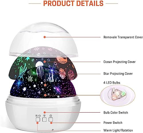 Fishoaky Star Night Light Projector, 3 In 1 Sky Night Light Projector, 360°Rotating 8 Colors Mode Projector Baby Night Lights With Usb Cable, Popular Toy Gifts For Kids Baby Birthday Christmas #TOP5