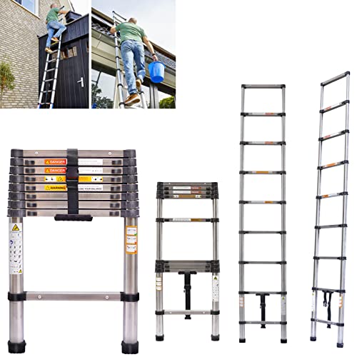 Telescopic 2.6M Ladder, Stainless Steel, 9 Steps