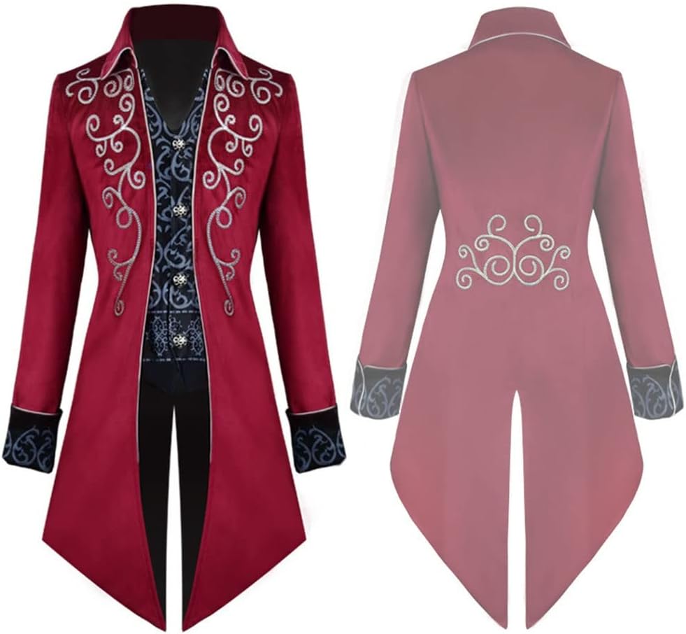 LVLUOKJ Chaqueta Steampunk for Hombre, levita gótica Vintage, Disfraz de Halloween, Abrigo de Esmoquin Victoriano con Botones (Color : Red, Size : XXL)