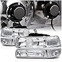 M-AUTO 4PC Headlights Assembly w/PRE-ASSEMBLED 6000K LED BULBS Compatible with 99 00 01 02 Chevrolet Silverado 1500HD 2500HD 3500HD / 00-06 Suburban 1500 2500 Tahoe 2/4-Door, Clear Corner Head lamps