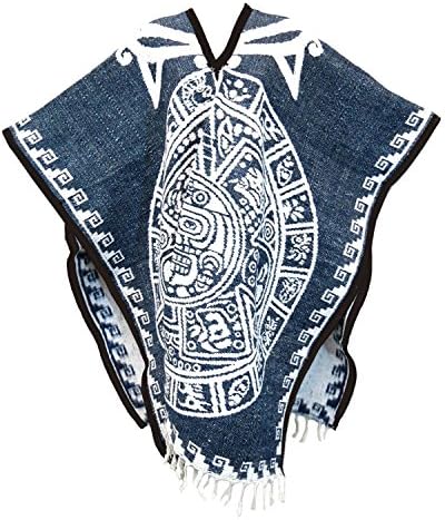Authentic Mexican Poncho Reversible Blanket with Aztec Calendar