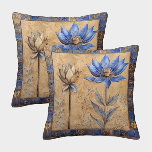 kaiyun Flor de Loto en Acuarela Fundas De Almohada Antiguo Egiptoian Pattern Cojín Decorativo para Sofá Decoración para Coche 40x40cm 2 Paquetes
