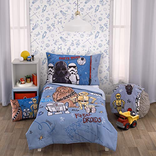 Disney Star Wars Rule The Galaxy Blue, Grey, White 4 Piece Toddler Bed Set - Comforter, Fitted...