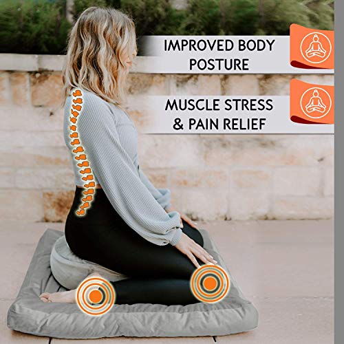 Florensi Meditation Cushion & Zabuton Meditation Mat Bundle- Premium Velvet Meditation Pillow For Women And Men,Washable Cover, Buckwheat Round Floor Pillow & 100% Cotton Square Floor Cushion #TOP2