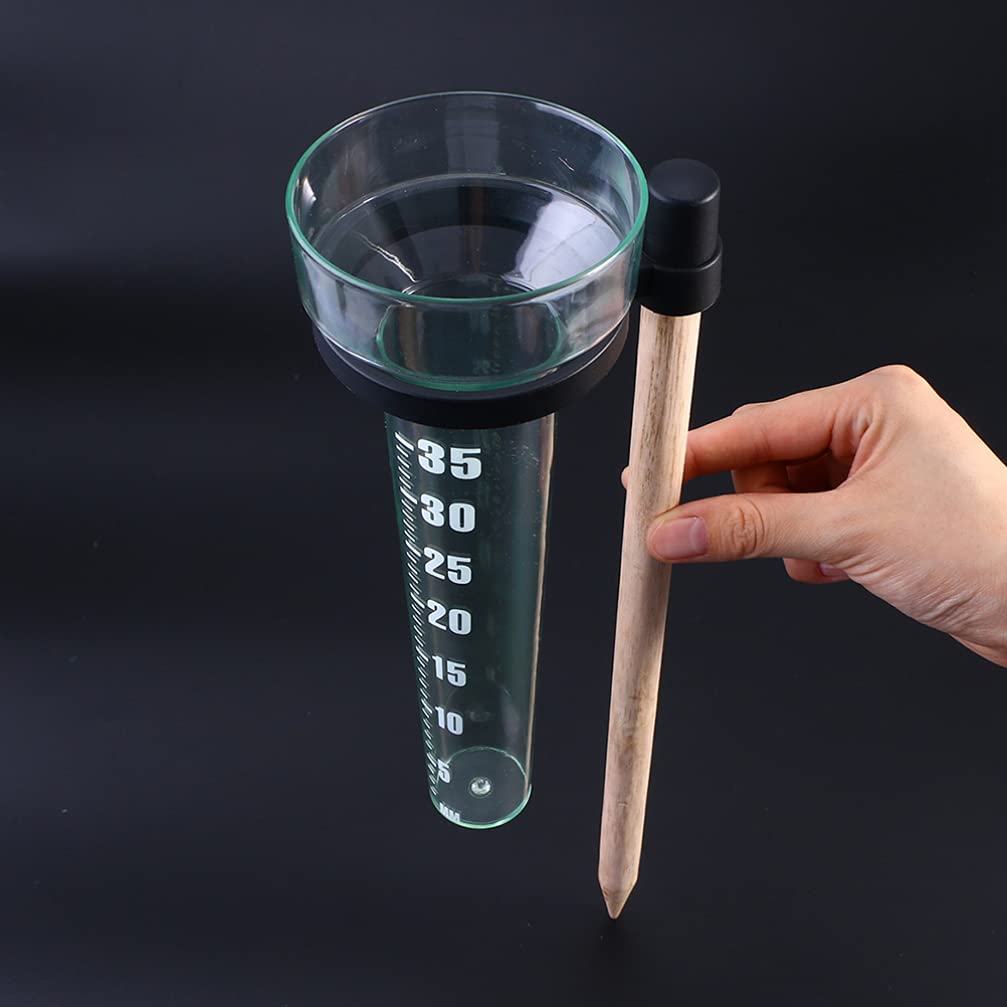 YARNOW Niederschlagsmesser Aus Kunststoff Mit Holzstab Messbecher Für Regenwasser Garten Wetterstation Für Niederschlagsmessungen Bis 35Cm