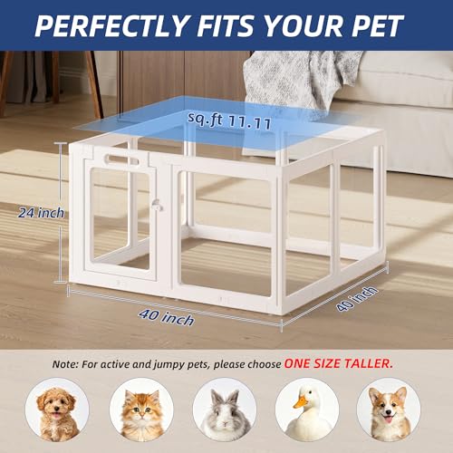 Image of Clear Acrylic Dog Playpen Indoor, Puppy Cat Small Pet Play Pen, Pet Cat Playpen for Rabbits, Dog Fence Crate Kennel Whelping Cage (White, 8 Panel)