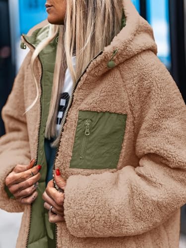 Tankaneo Womens Reversible Puffer Jackets Sherpa Lined Fleece Winter Coats Casual Zip Up Hooded Warm Outerwear4