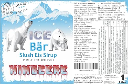 ICE Bär Sirup AZO FREI | 1 Liter Flasche | Konzentrat für Slushy Getränke Maker Eis Slushmaschinen Eismaschinen 1:5 bis 1:20 (Himbeere) – Bild 3
