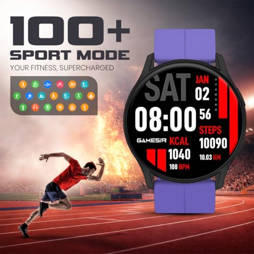 Image of GameSir Evo Vista Smartwatch, 1.39 inch HD Round Display, Bluetooth Calling, Heart Rate & SPO₂, 100+ Sports Modes, IP67, Long Battery Life for Men & Women (Magnatic Purple)