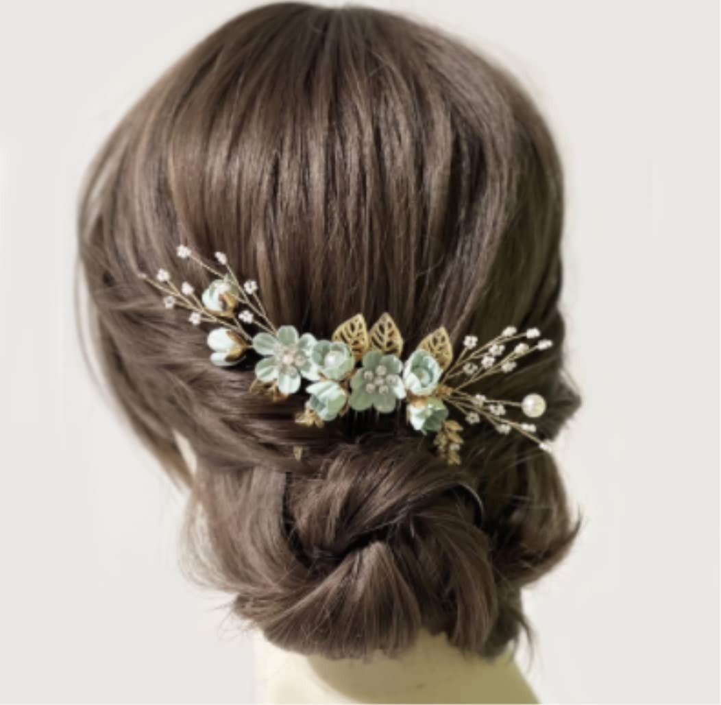 Grzebień do Włosów Wesele Grzebień do włosów Brides Czerwone Kwiaty Cyrkonie Boczny Grzebień Do Włosów Ślubne Akcesoria Do Włosów Klip Grzebień Chluba Grzebienie Boczne do Włosów na Bal (Blue : Blu,