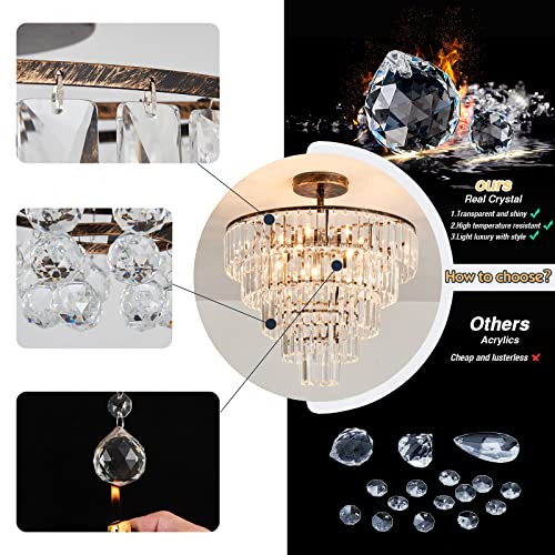 Cvkash 8-Lights Crystal Bronze Large Chandelier Modern Semi Flush Mount Ceiling Light Fixture Antique Ceiling Lamp For Living Room Dining Room Bedroom Entryway H20.86'' X D19.68'' #TOP4
