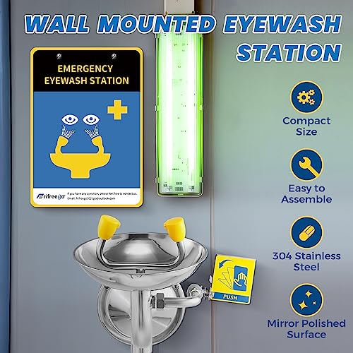 Image of Wall Mounted Eye Wash Station, Plumbing Eyewash Station with Sink, Stainless Steel Eye Washing Station with Dual Nozzles, OSHA Approved Eye Wash Unit for Industrail Use, NPT Threaded Eye Washer