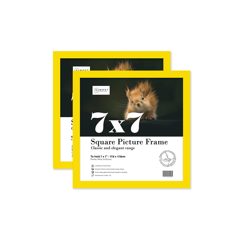 Almost Frameless 7x7 Yellow Picture Frame Set of 2, Display 7x7 Picture Gallery Wall, Poster, Photo, Artwork, or Print, Yellow, Square